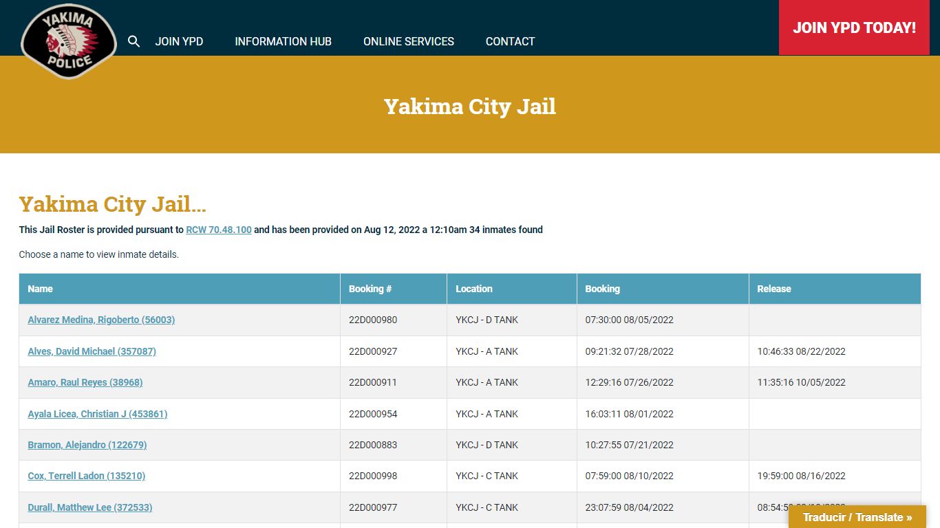 Yakima City Jail Roster | Yakima Police Department